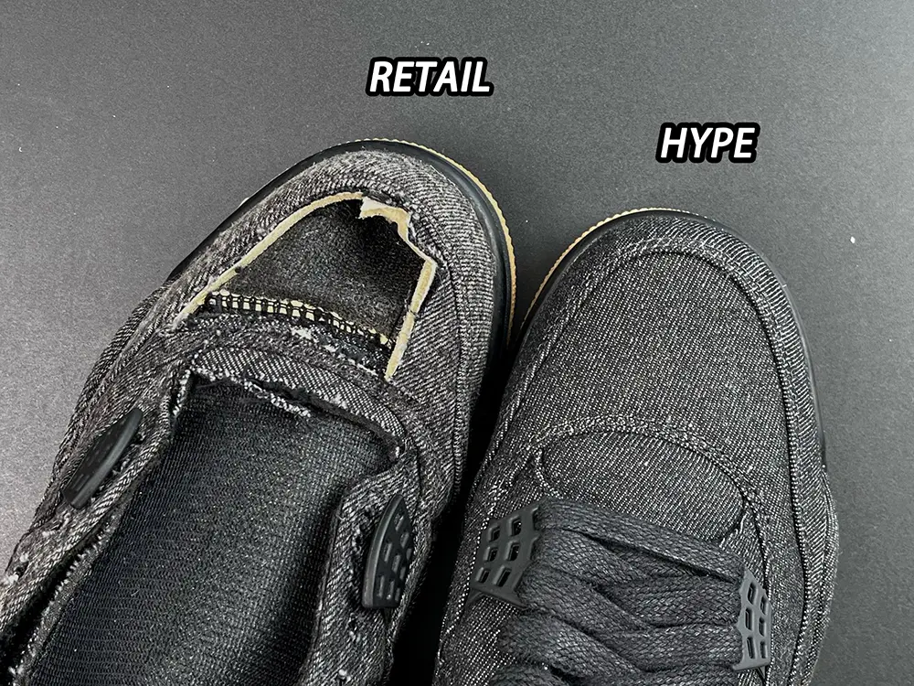 Comparison between the HypeUnique version and the original (the toe box)
