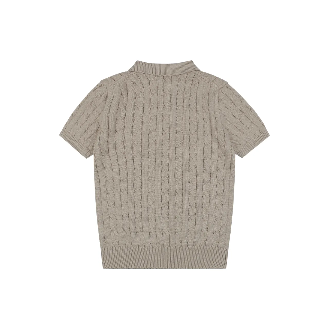 Back of RL Cable Knit Short-Sleeve Polo T-Shirt Color Khaki