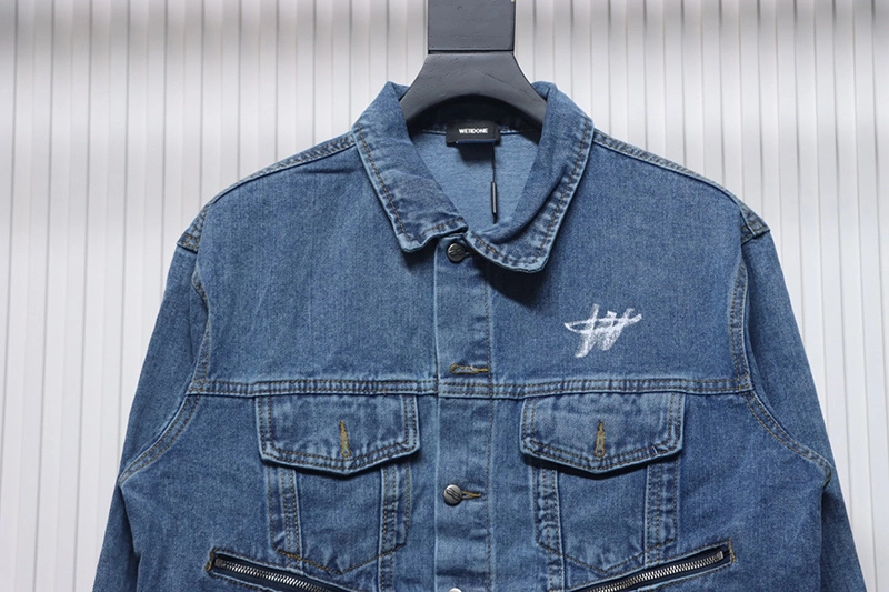 WE11 DONE Printed Diagonal Zipper Denim Jacket