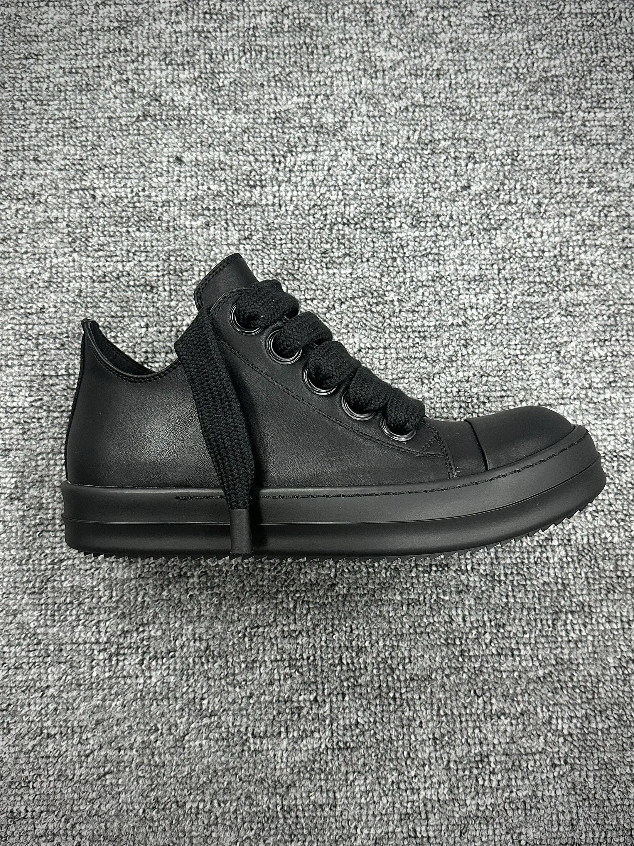 R 0wens Jumbolace Leather Low Sneakers All Black Right Side View
