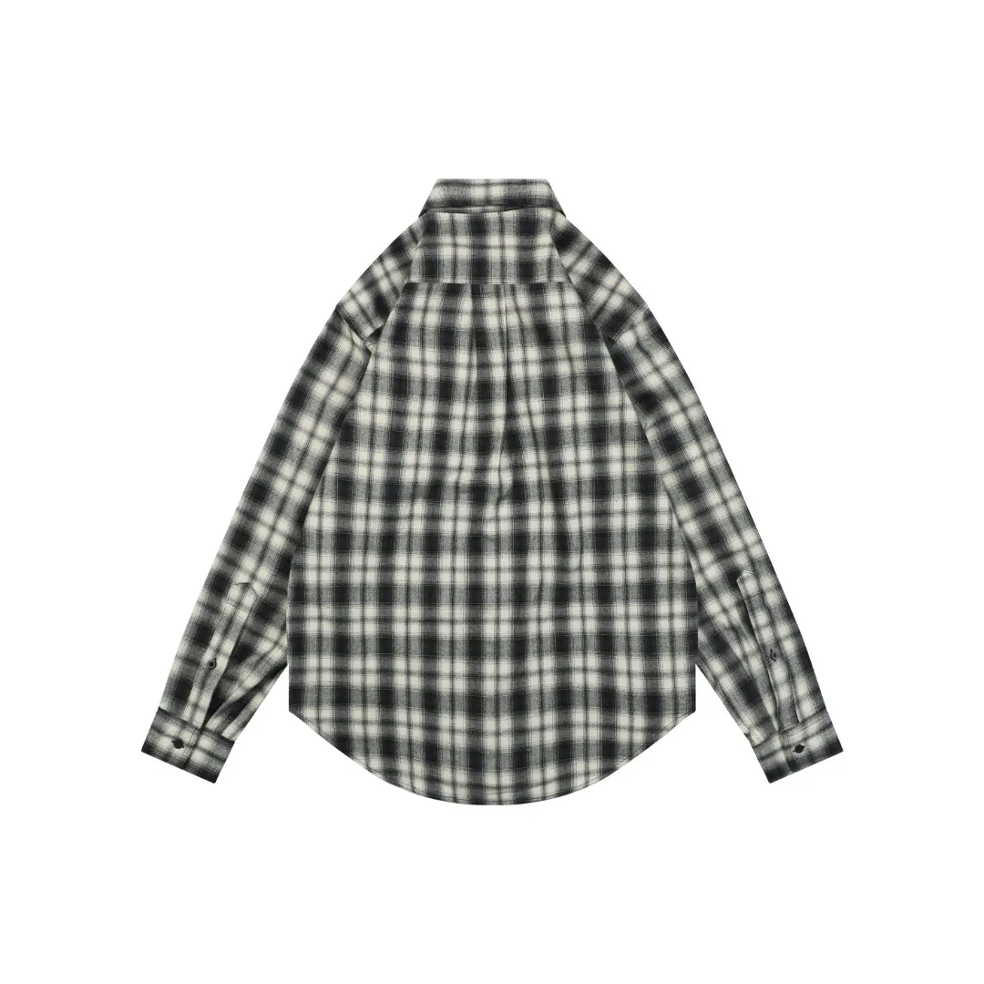 Back View BLCG Paris Logo Black and White Check Long-Sleeve Shirt