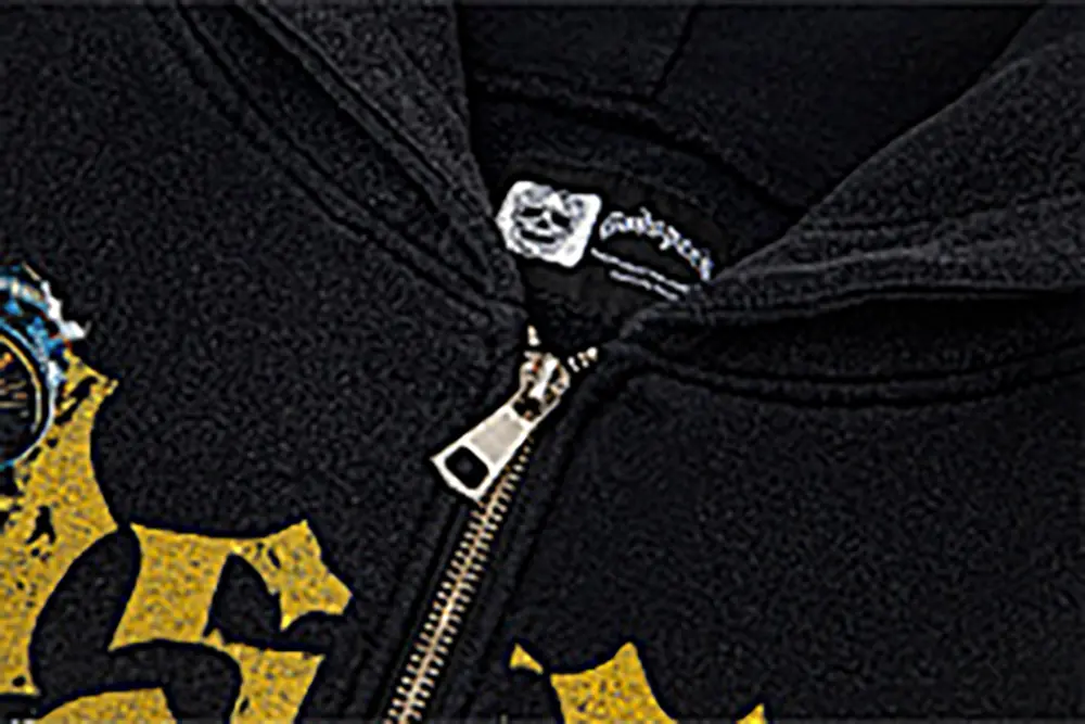 The zipper on the clothes