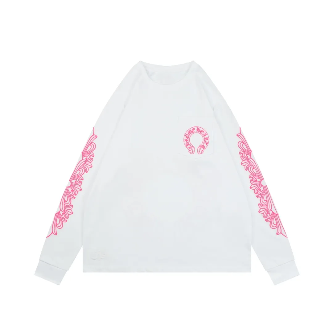 CH Cross Strap Sanskrit Scroll Print Long Sleeve Shirt “White & Pink”