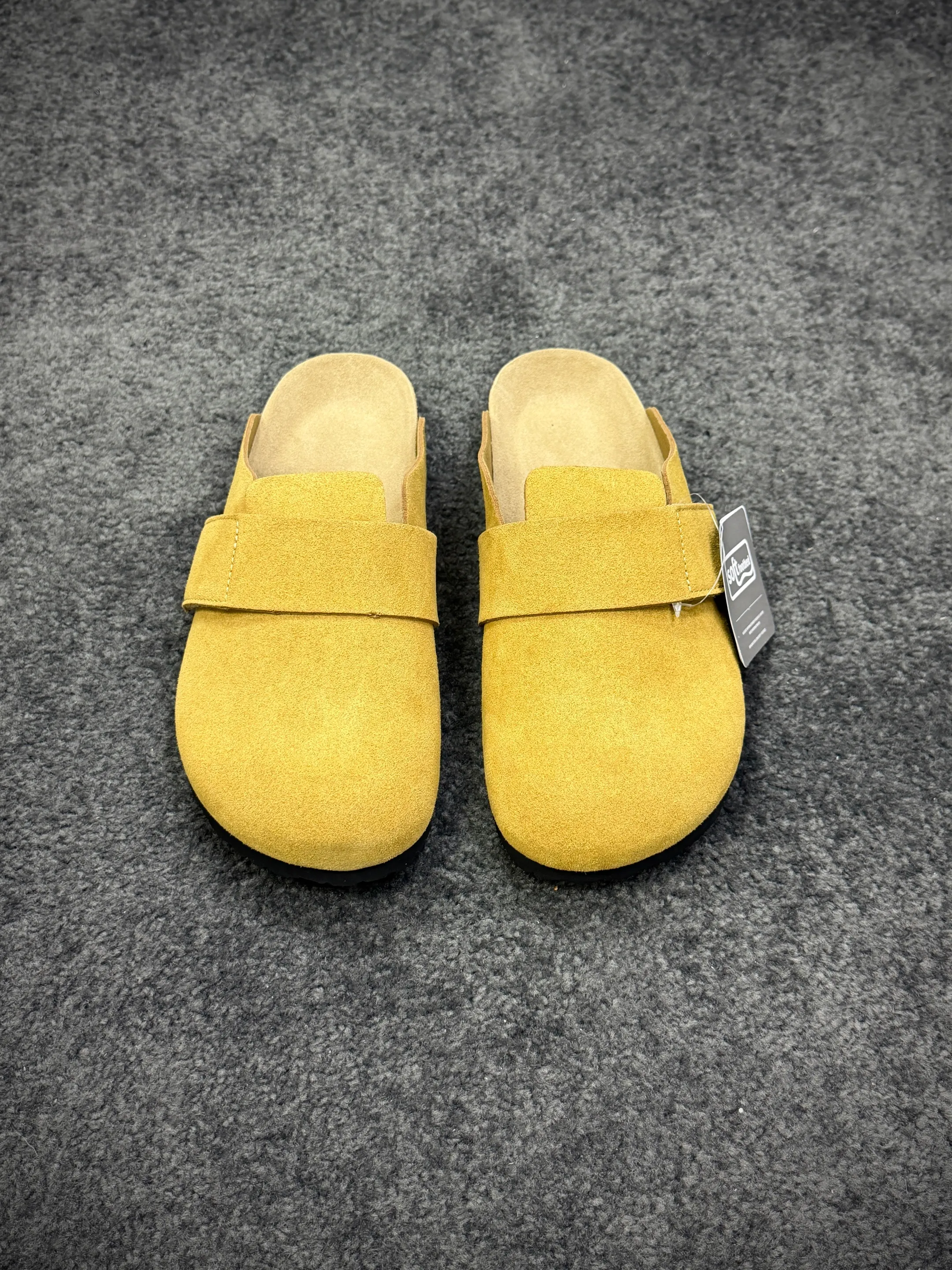 BK Loma Mustard Yellow Suede Velcro Clogs