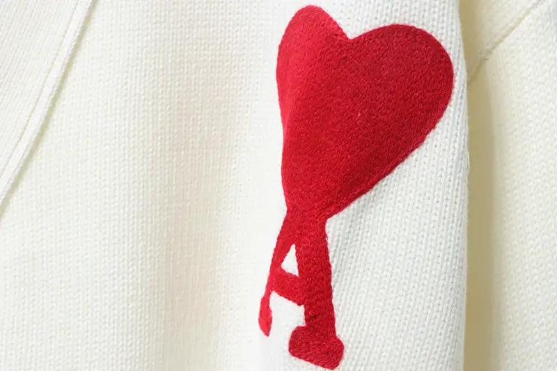 AMI Embroidered Micro-Label Heart Cardigan Sweater Details