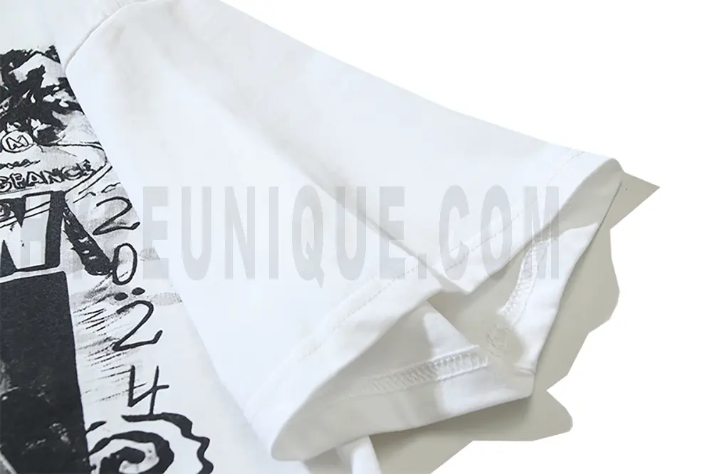Precision cutting and sewing techniques on sleeves.