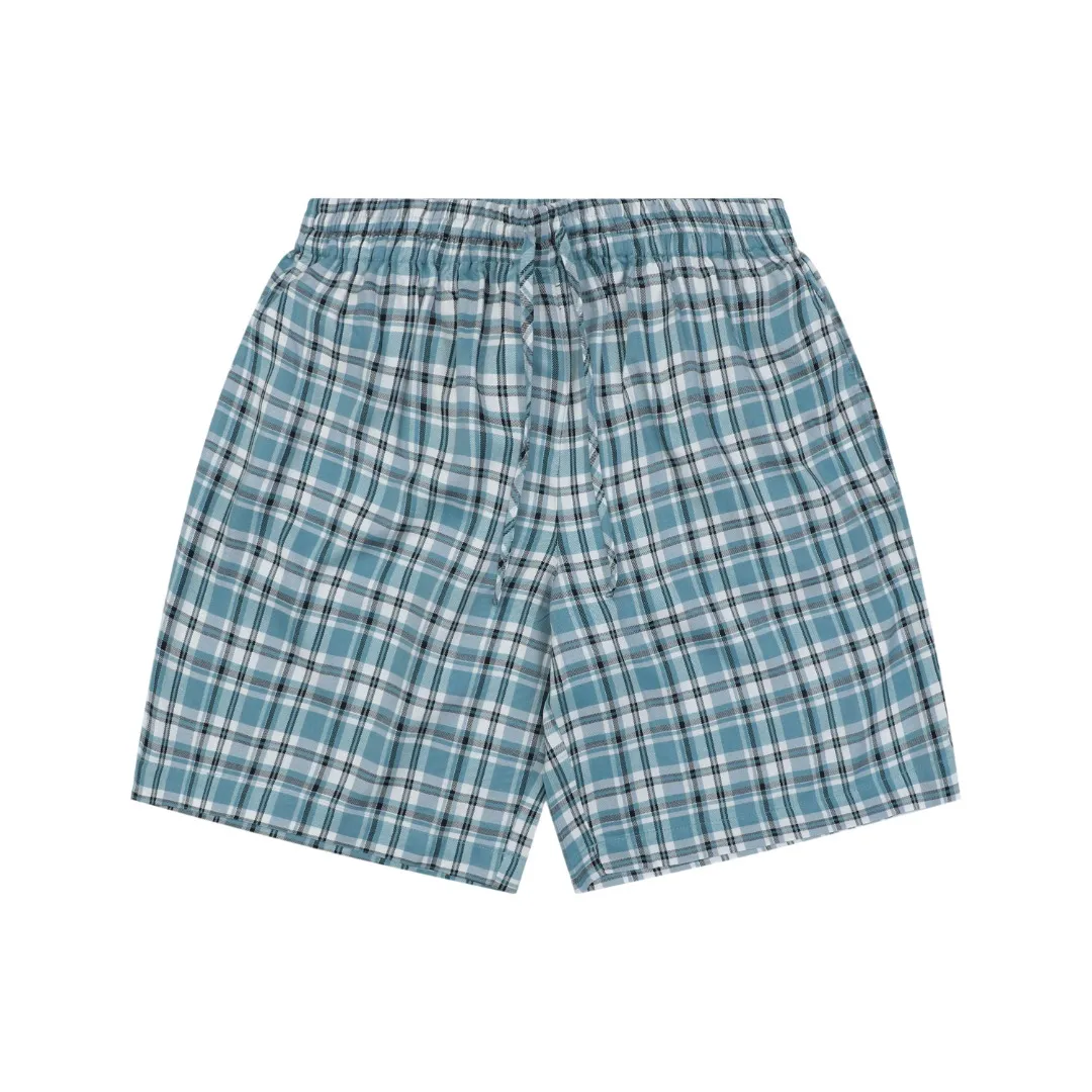 Back Acne Blue & White Plaid Cotton Shorts