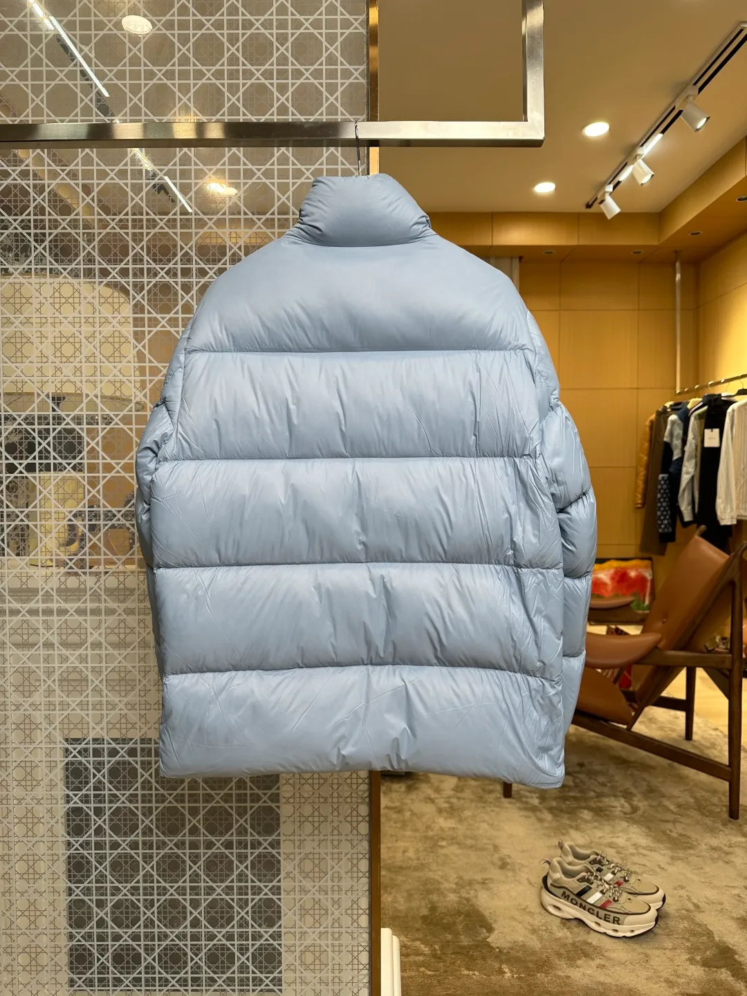 Back View Mcler Logo Quilted Stand Collar Down Jacket