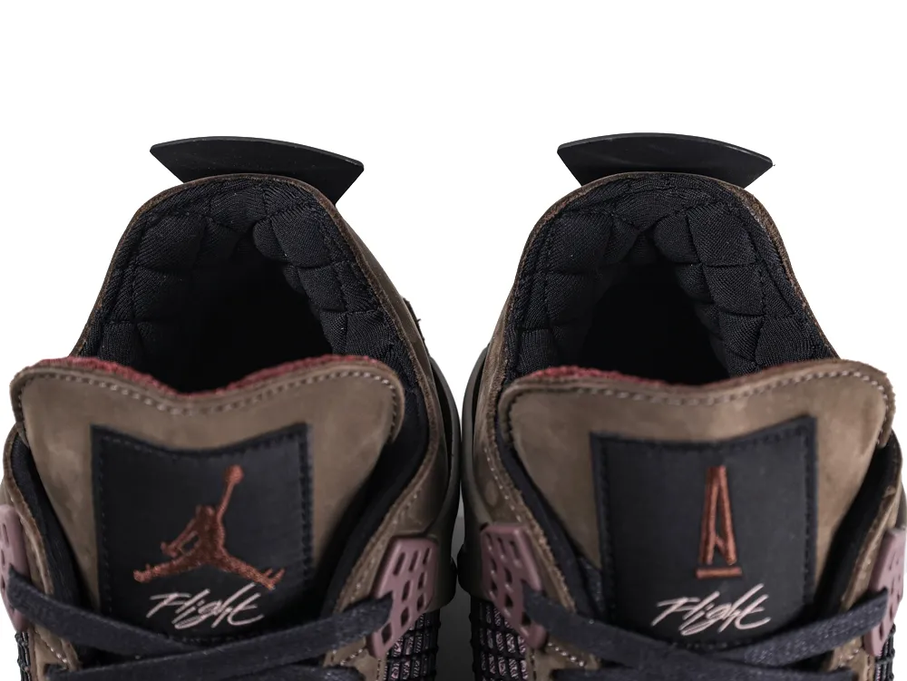 Brown leather sneakers with black quilted interiors and branding on the tongue.