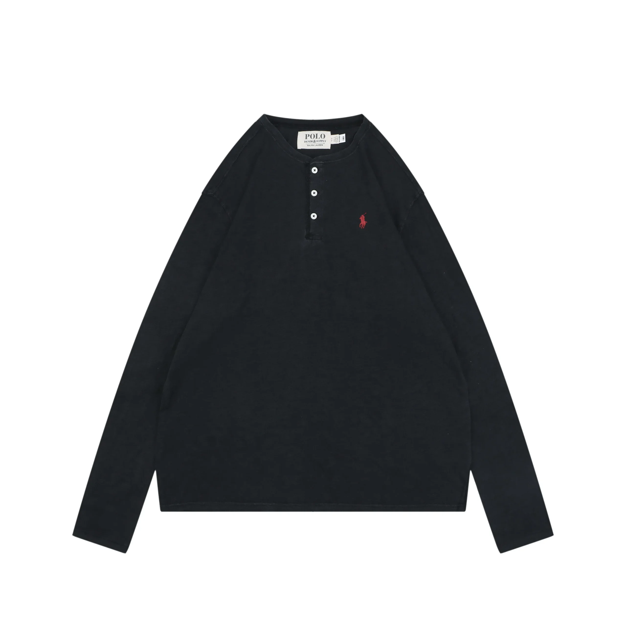 RL Pony Logo Henley Collar Long Sleeve Shirt