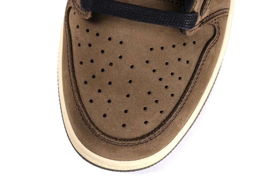 Travis Scott x Air Jordan 1 Retro Low OG SP Velvet Brown suede toe box detail