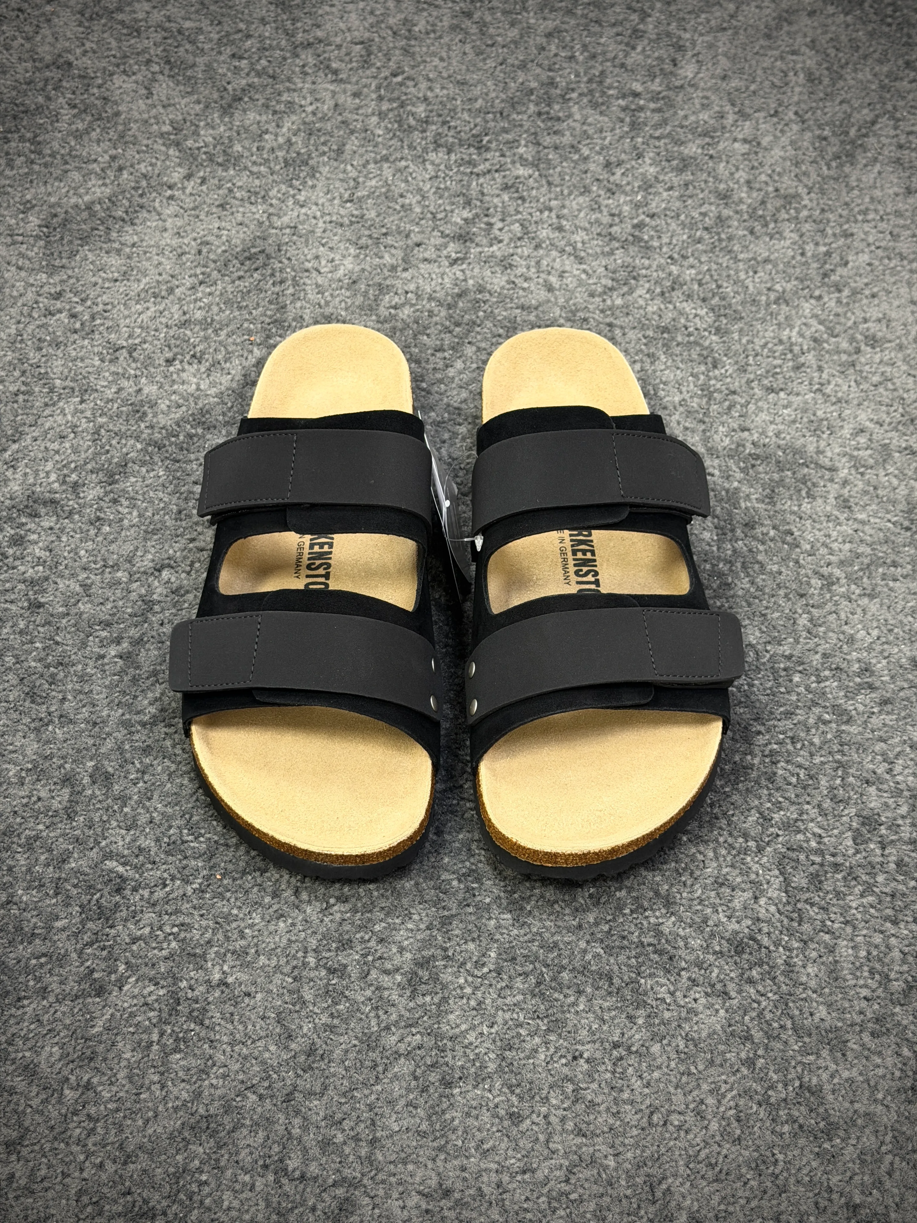 BK Uji Black Suede Double-Strap Sandals