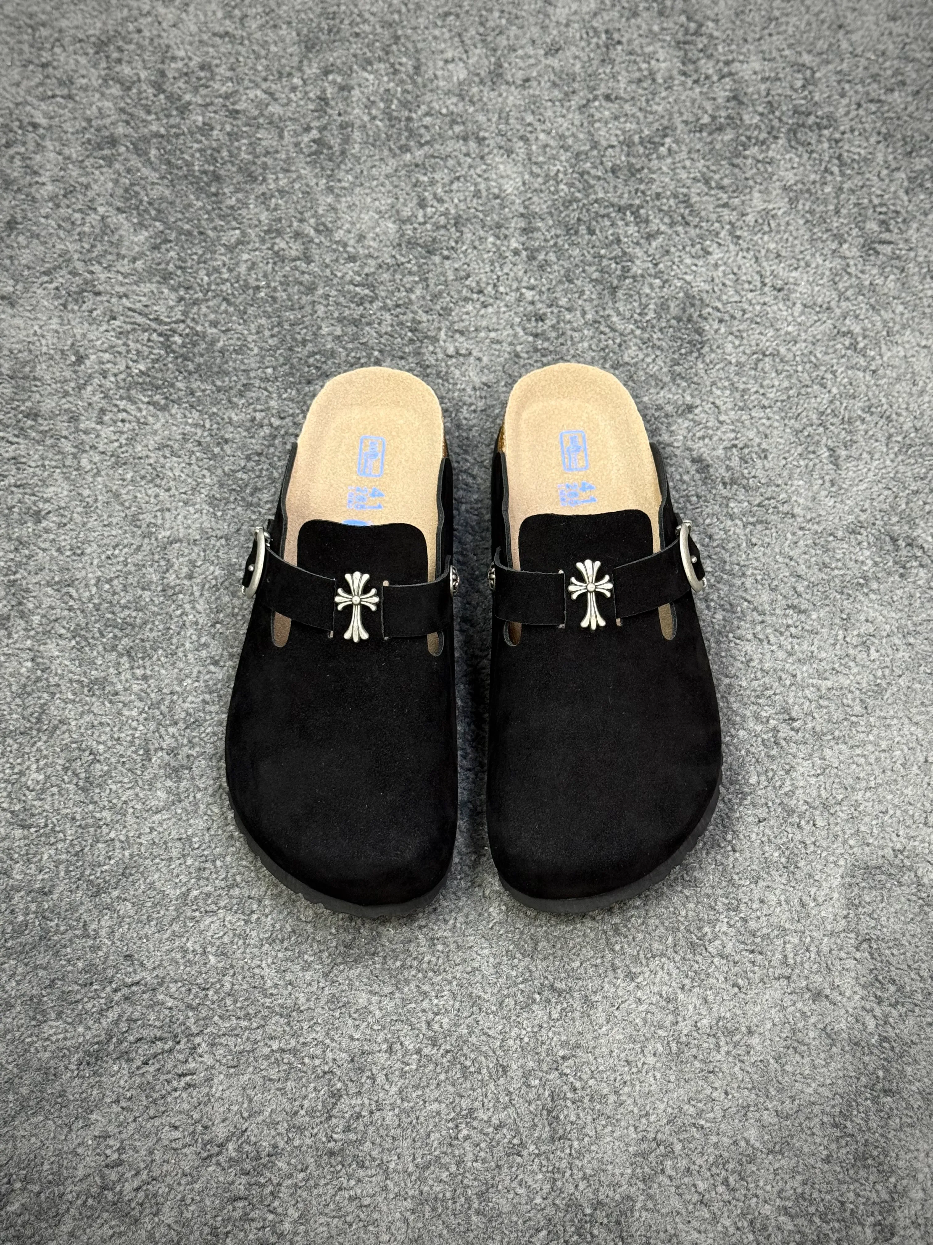 CH x BK Boston Black Suede Clogs Profile View