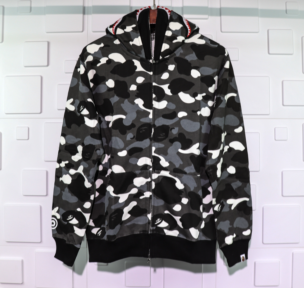 A BATHING APE BAPE SHARK 1ST CAMO DOUBLE HOODIE