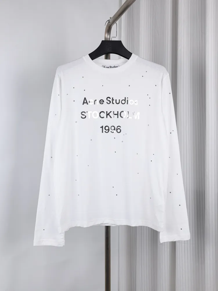 Acne Rhinestone Distressed Cotton Linen Long Sleeve Shirt