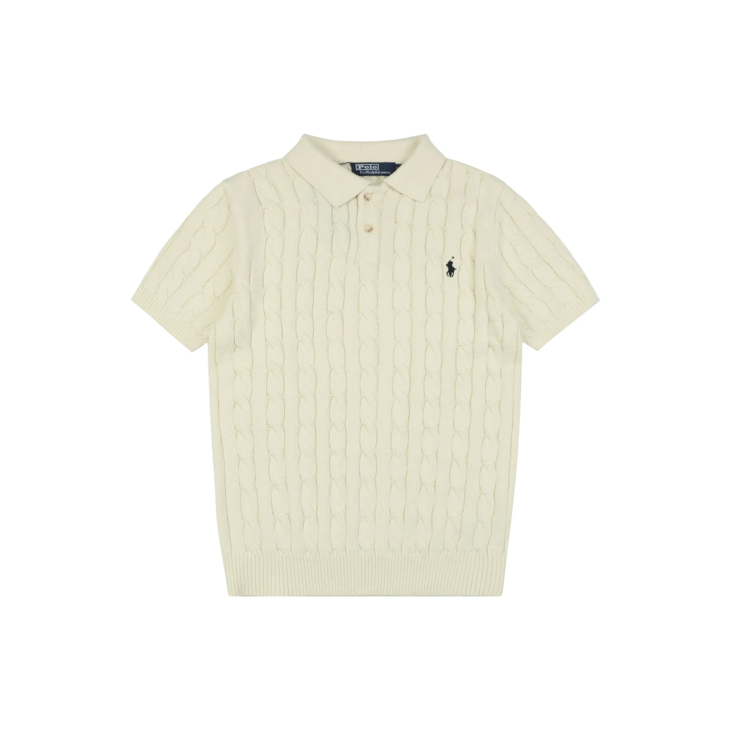 RL Cable Knit Short-Sleeve Polo T-Shirt Color Beige