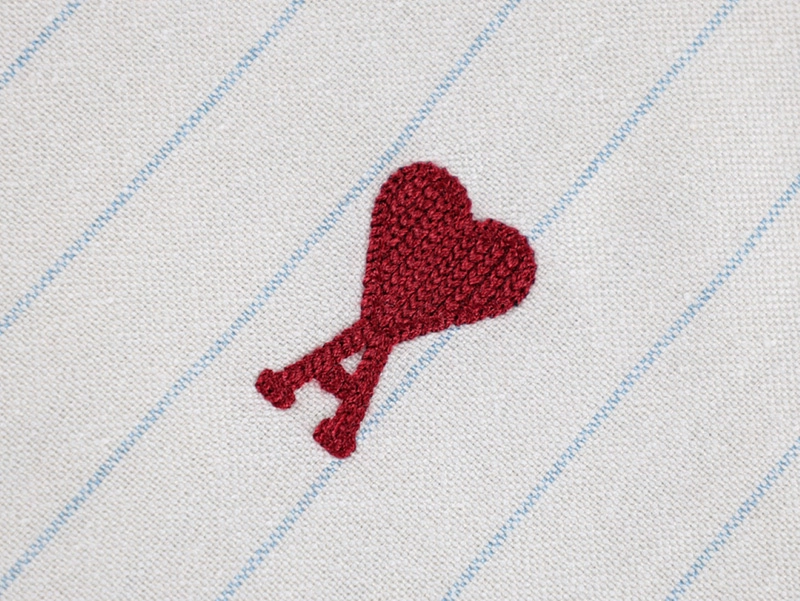 AMI Heart Embroidered Striped Shirt