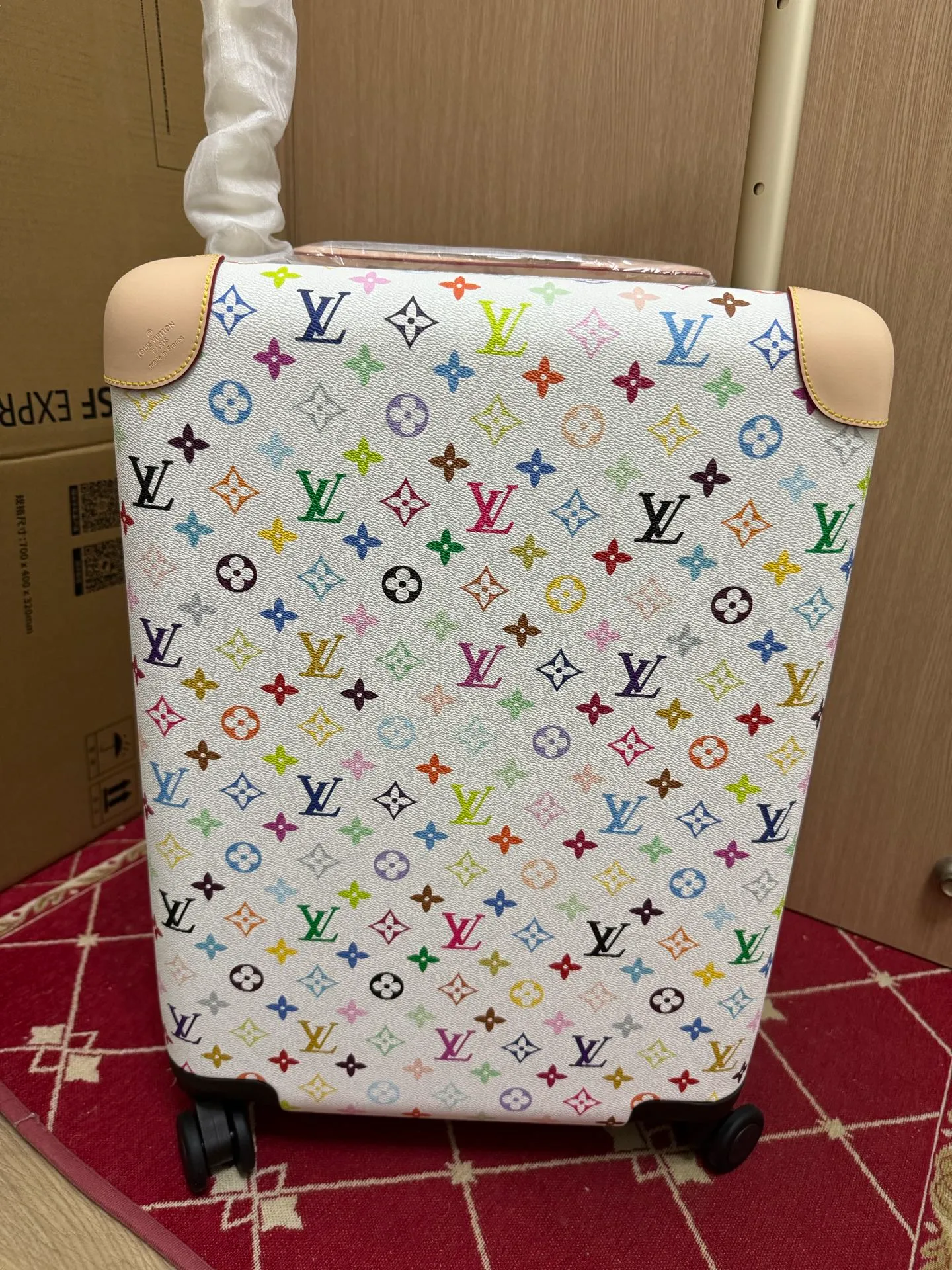 Monogram White Multicolor Horizon Rolling Carry-On Suitcase Close-Up Front View