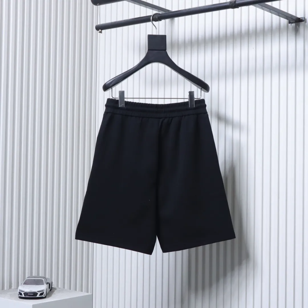 Back of Striped Triangle Logo Cotton Terry Shorts Color Black