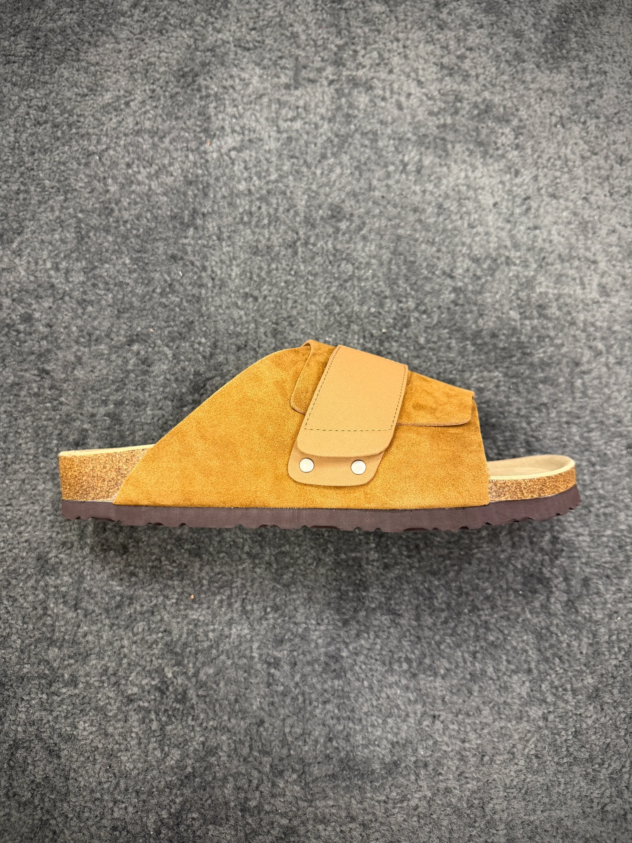 BK Kyoto Cola Brown Nubuck Suede Leather Sandals Side View