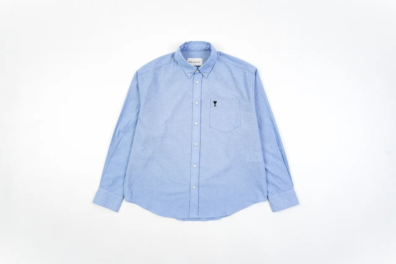 AMI Heart Embroidered Oxford Long Sleeve Shirt