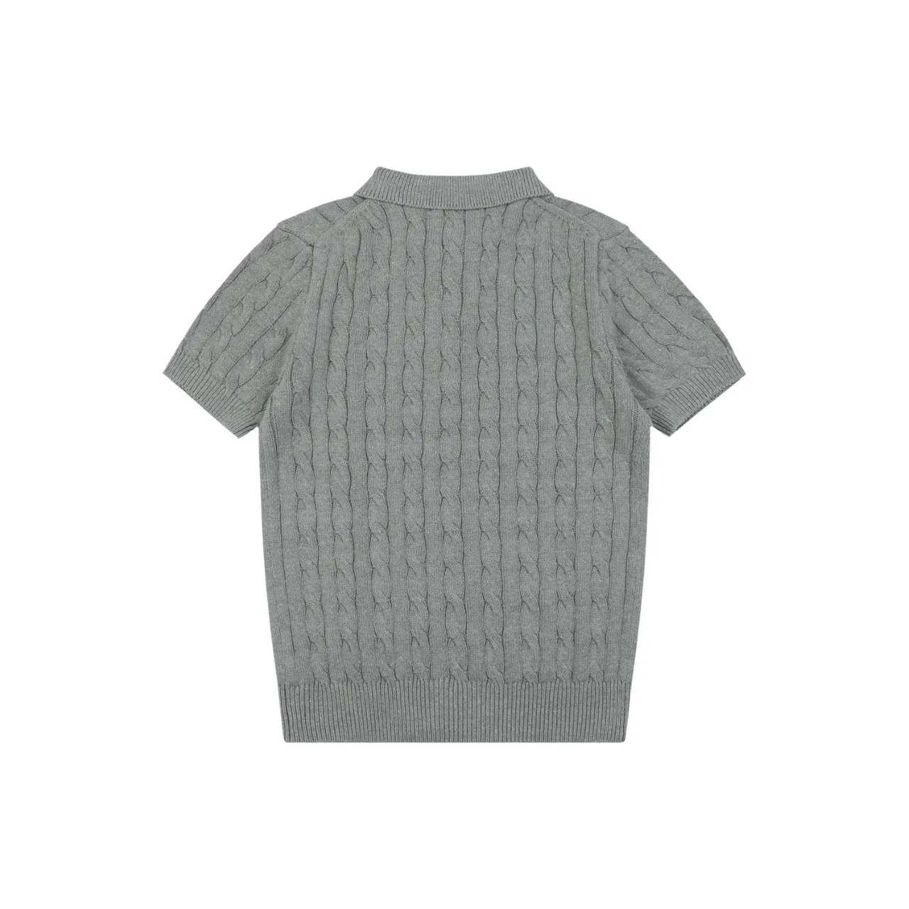 Back of RL Cable Knit Short-Sleeve Polo T-Shirt Color Gray
