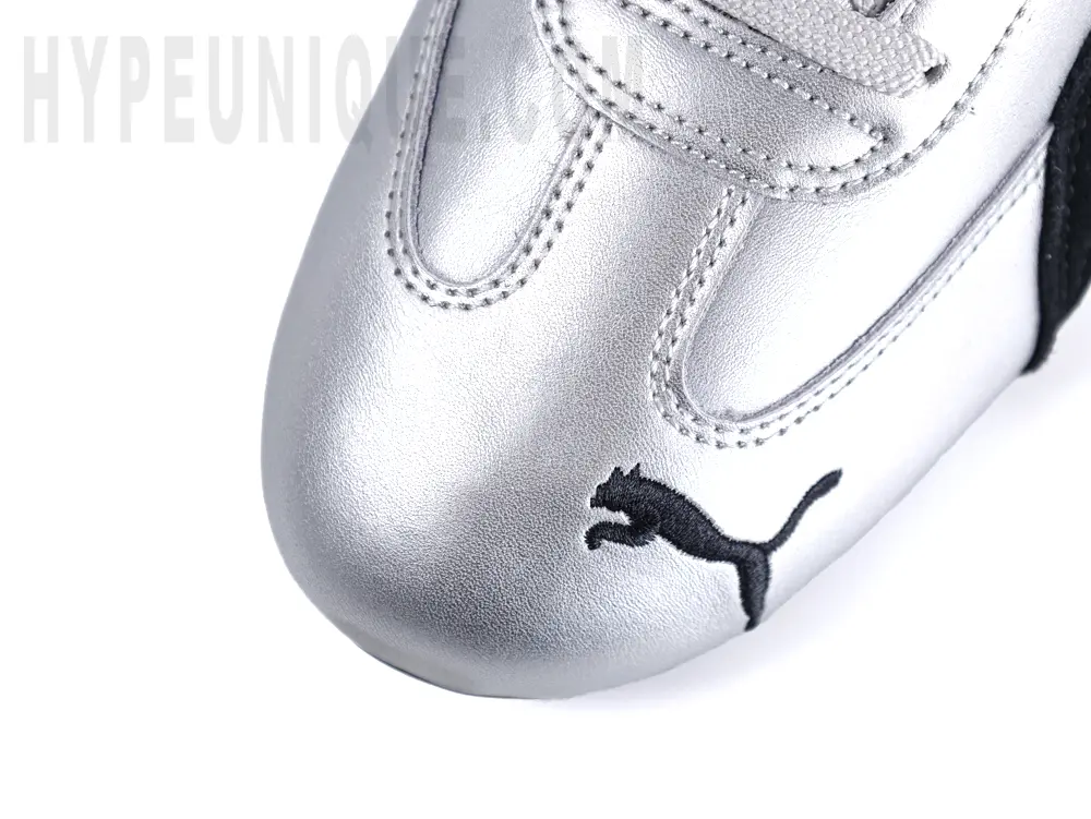 Top view of the silver toe on the Puma Speedcat ‘Metallic Silver