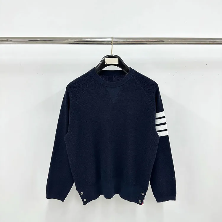 TB Four-Bar Waffle Knit Crew Neck Sweater