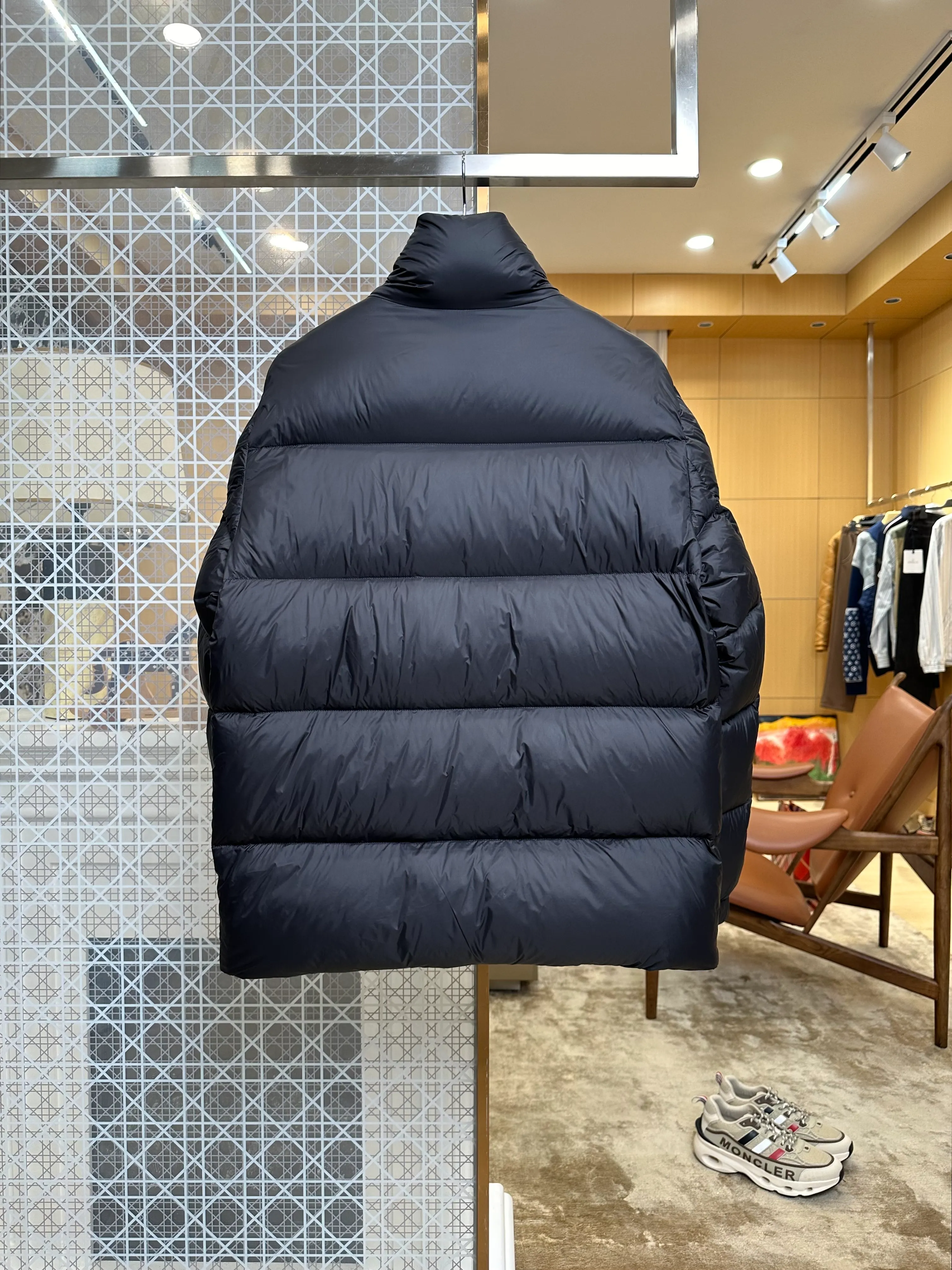 Back View Mcler Logo Quilted Stand Collar Down Jacket