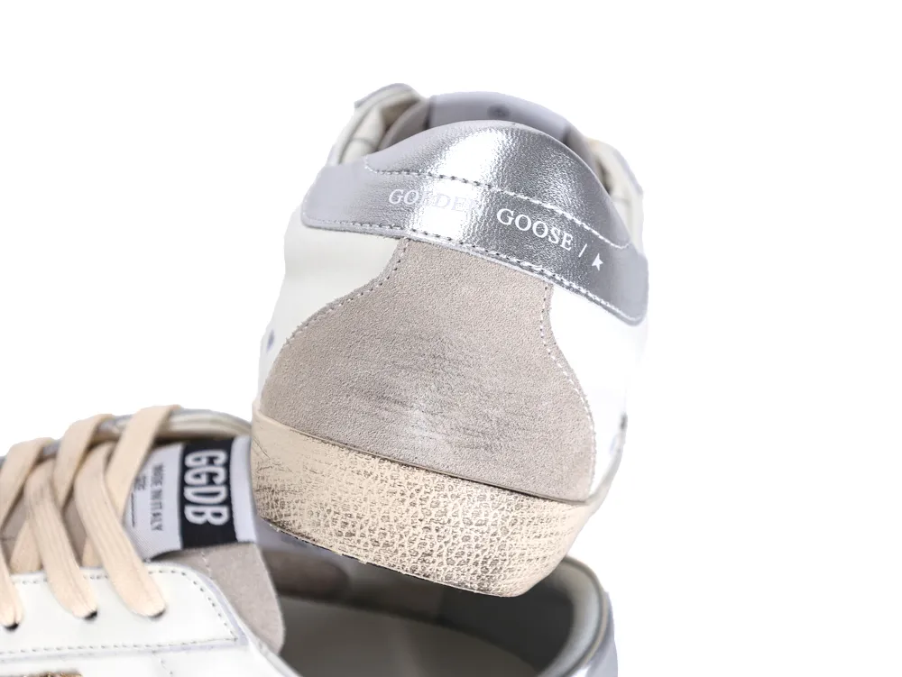 Rear view of Golden Goose Super Star sneakers with silver heel tab