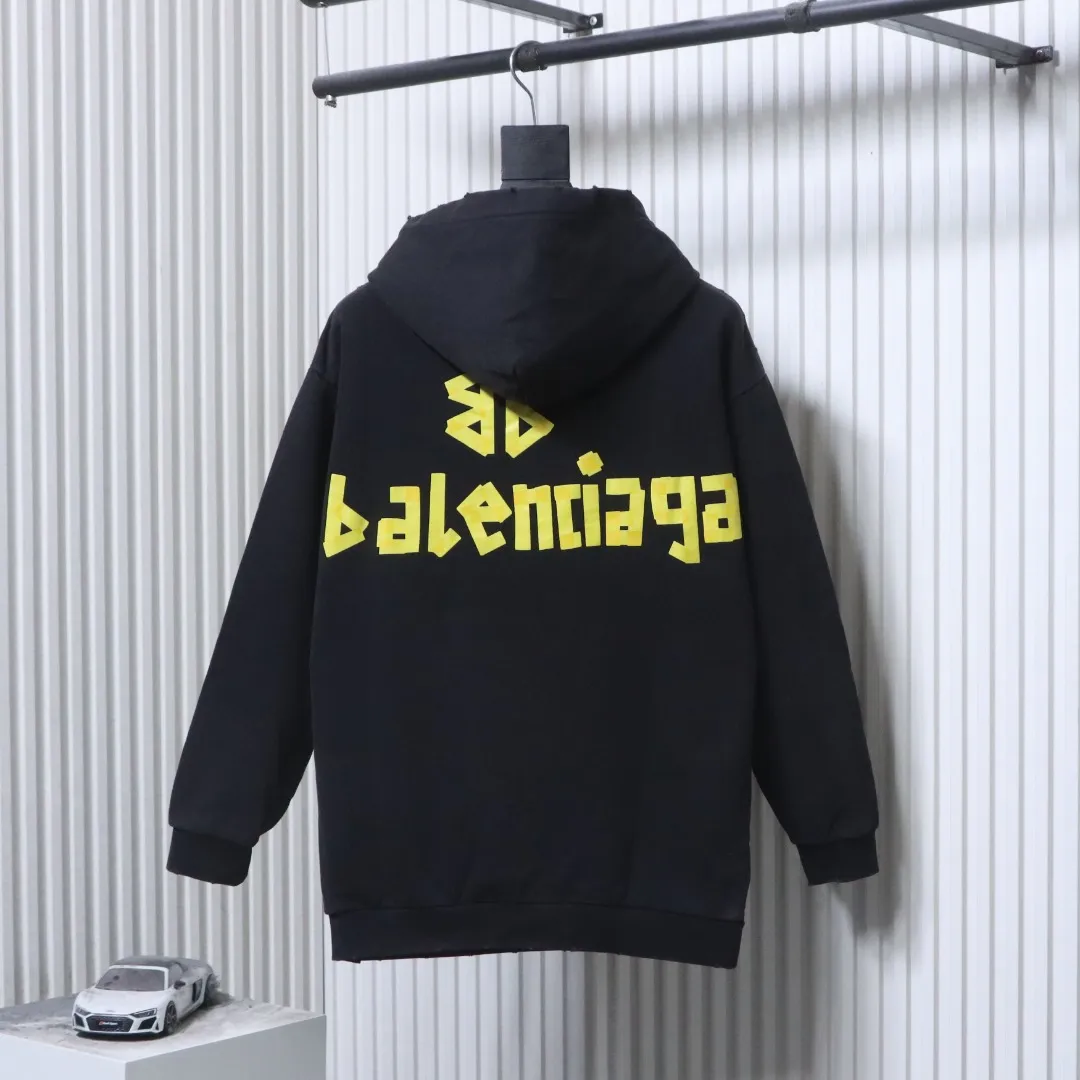 Back View BLCG Tape Logo Distressed Oversized Hoodie