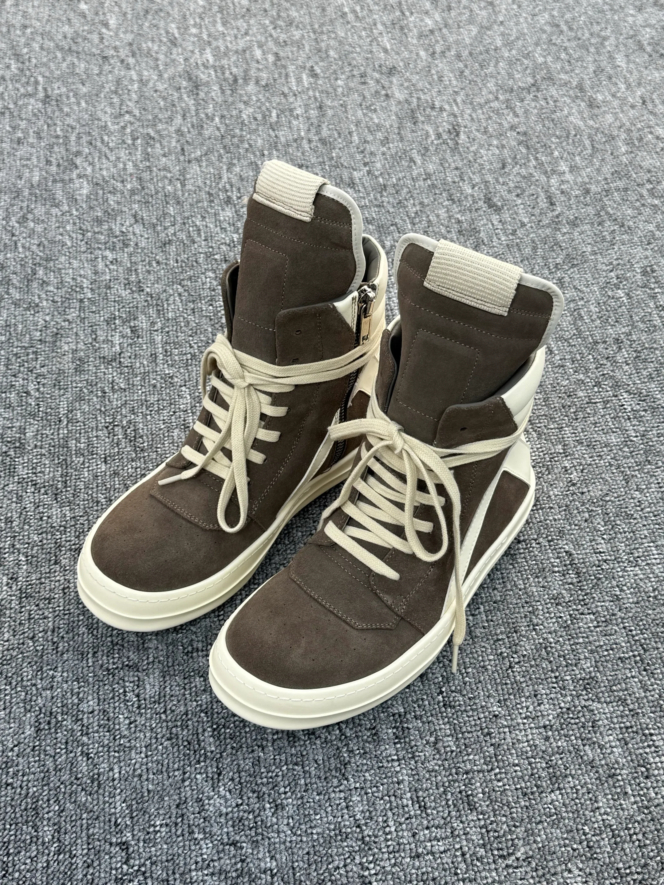 R 0wens Geobasket Dust Milk Suede High-Top Sneakers Angeled View