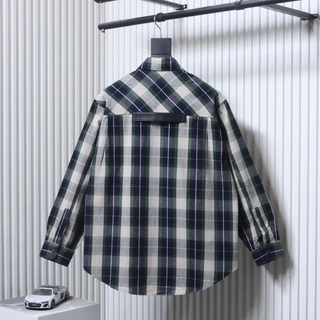 Back View Plaid Leather-Trim Zip-Up Shirt Jacket