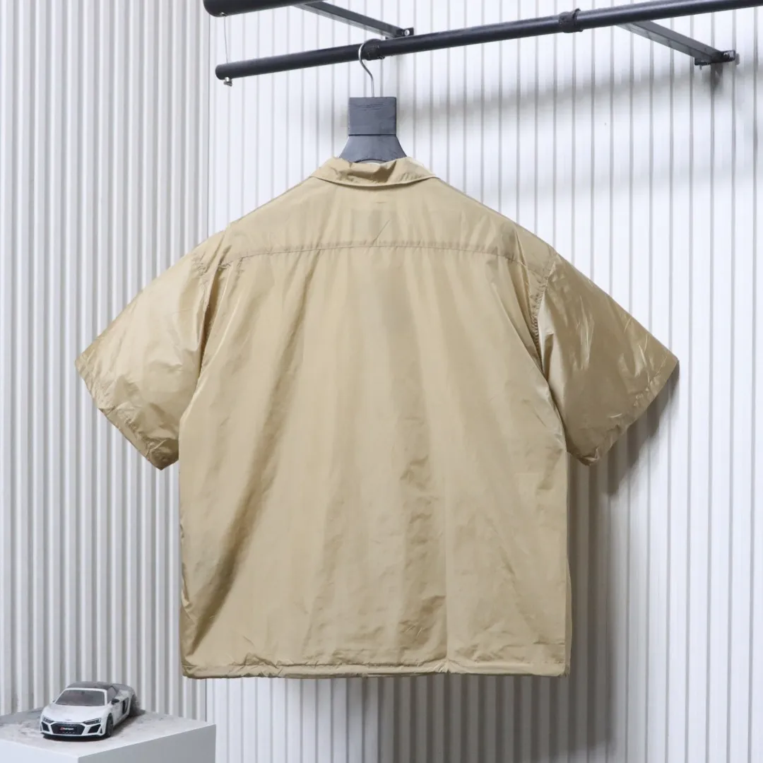 Back Triangle Logo Zip-Up Short Sleeve Nylon T-Shirt