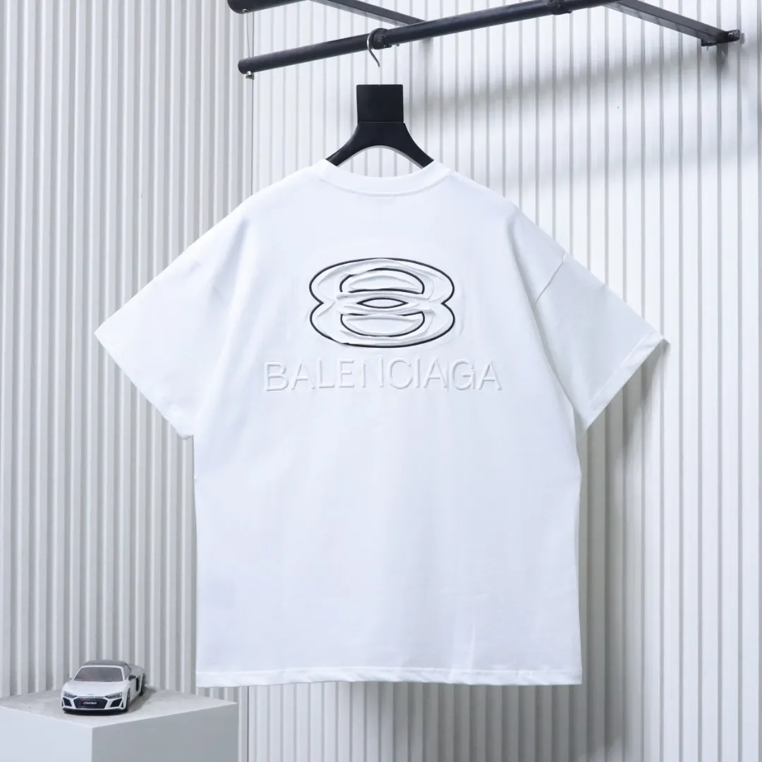 Back of BLCG Double-Ring Appliqué Embroidery T-Shirt Color White