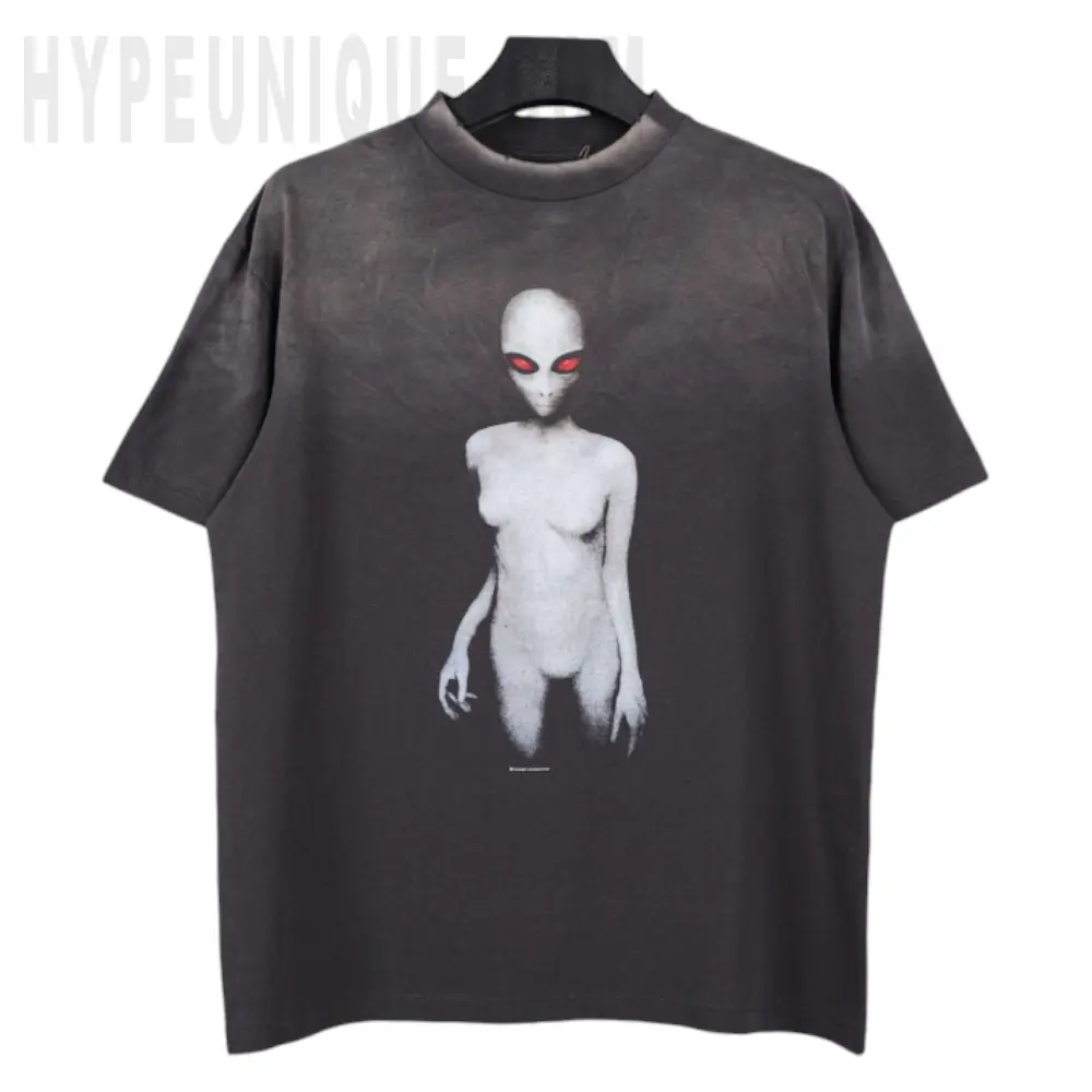 Saint Michael Alien Printed Washed Black T-Shirt