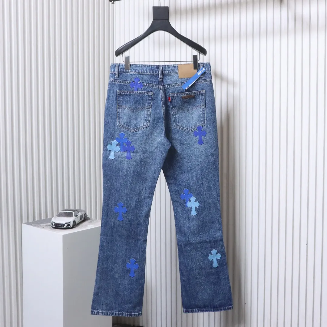 Back View CH Dark Blue Cross Patch Slightly Flared Jeans