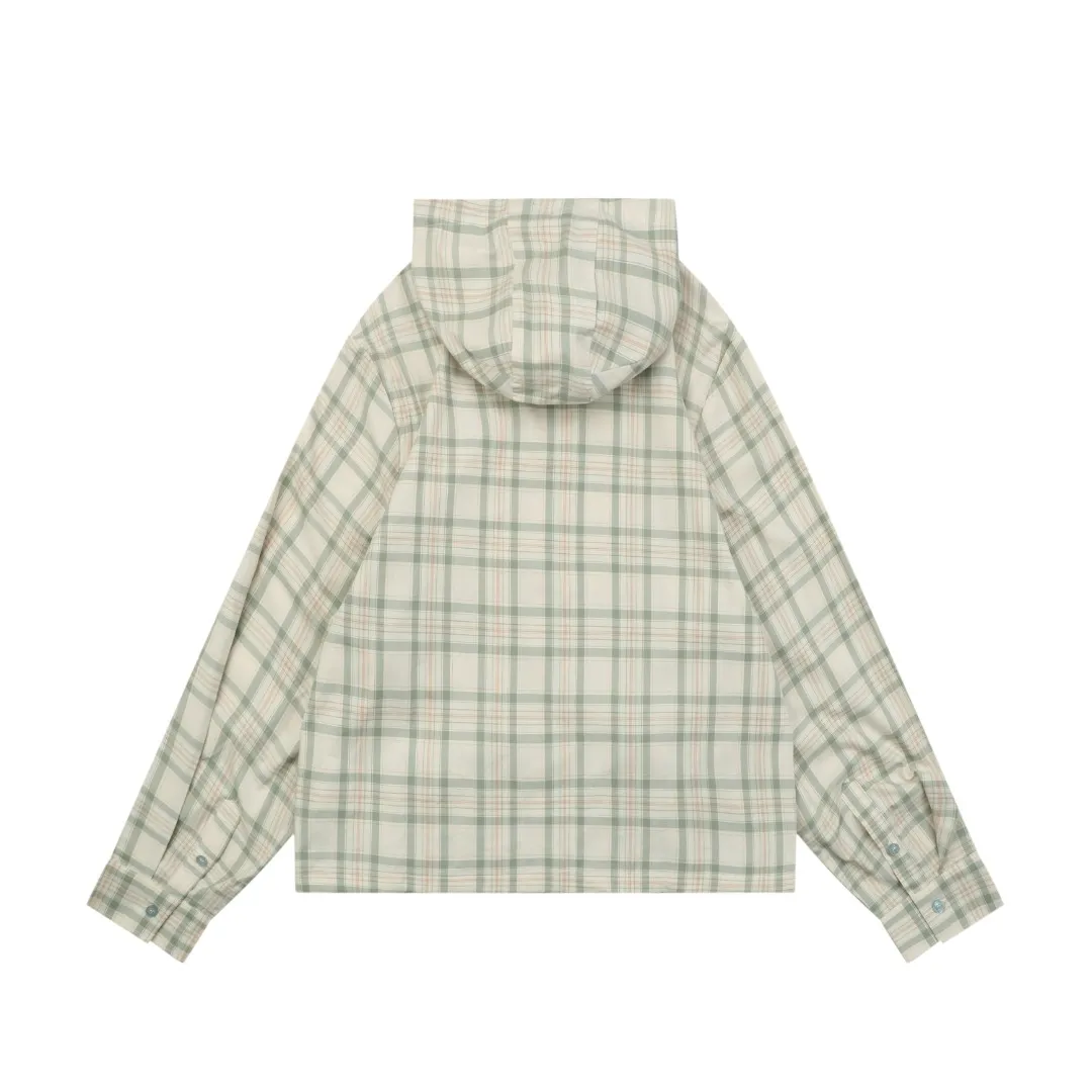 Back Acne Fine Plaid Hooded Jacket