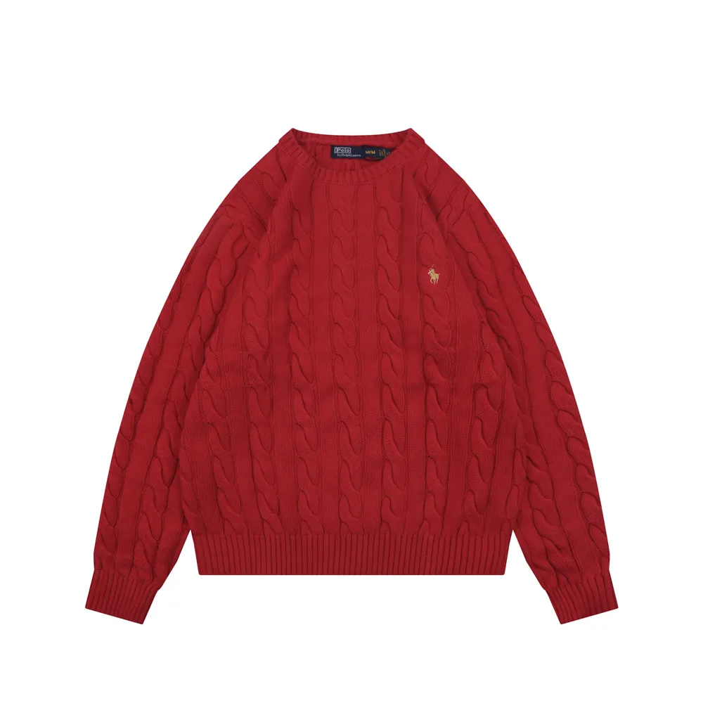 RL Cable Knit Crewneck Sweater with Pony Embroidery