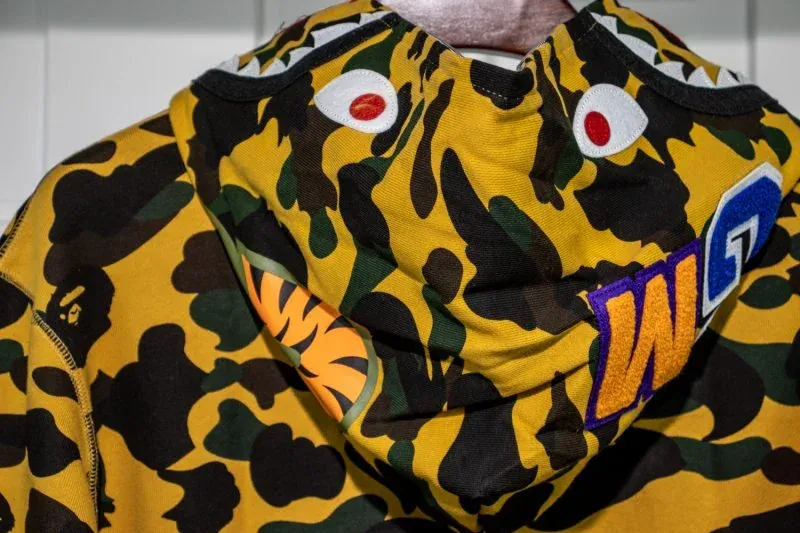 A BATHING APE BAPE SHARK 1ST CAMO HOODIE - YELLOW