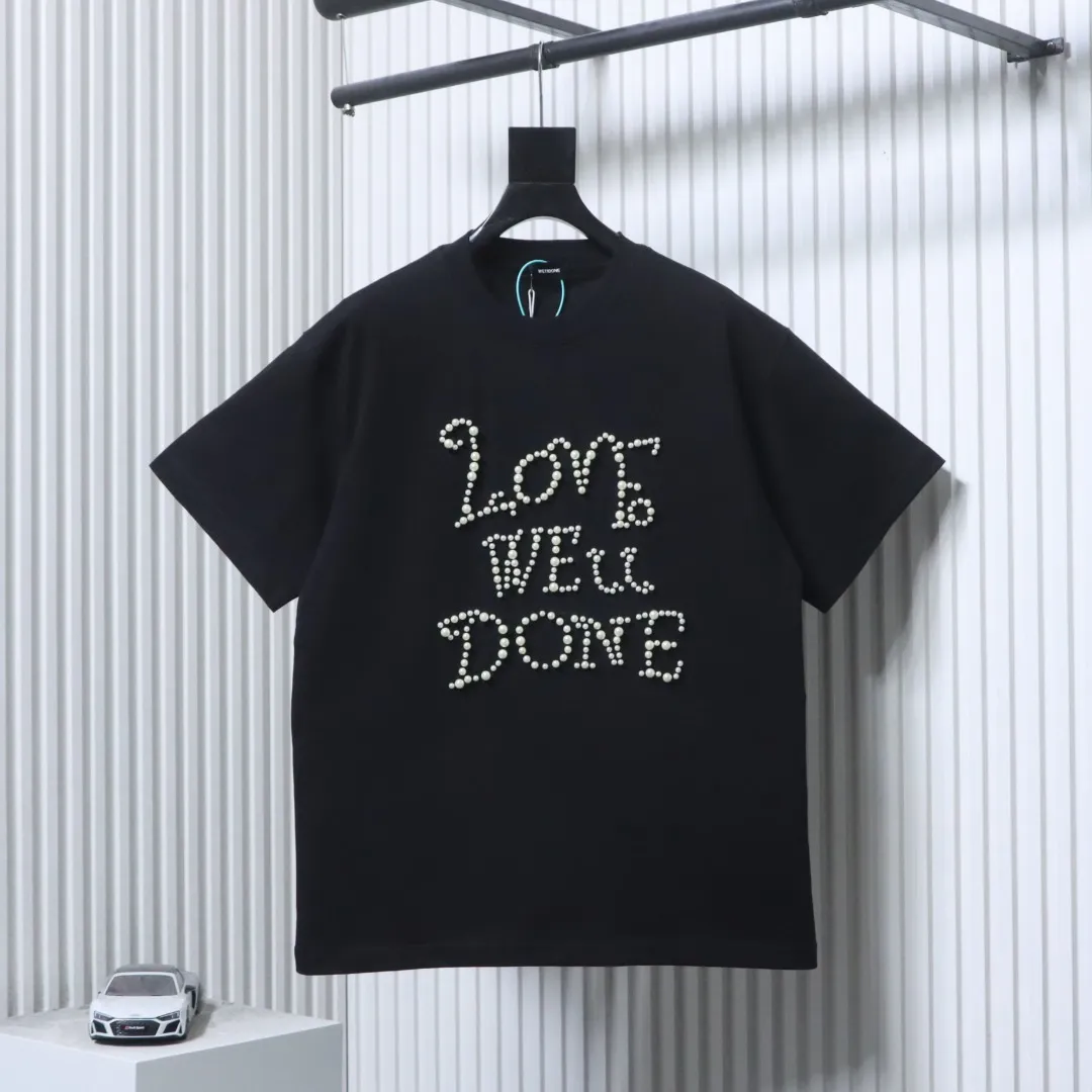 Well Done Ivory Pearl Rhinestone Letter T-Shirt