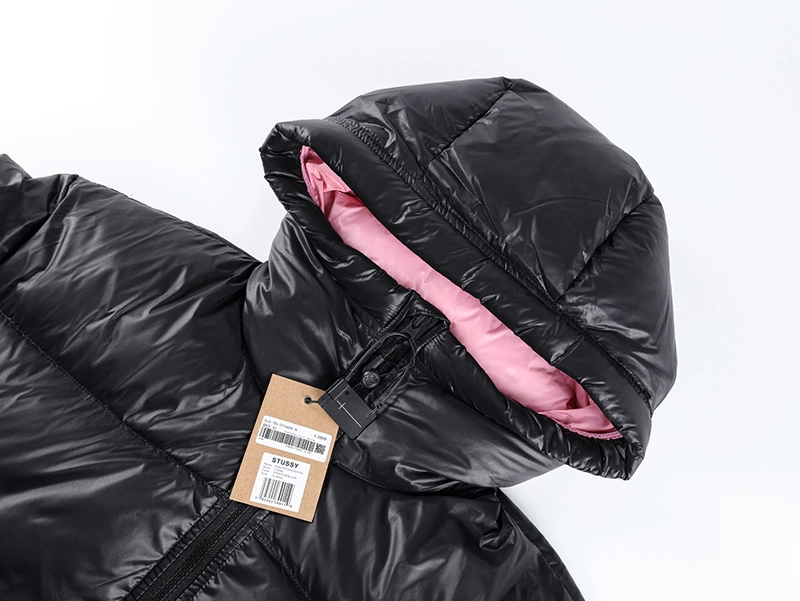 Stussy 22FW Black and Pink Hooded Down Jacket