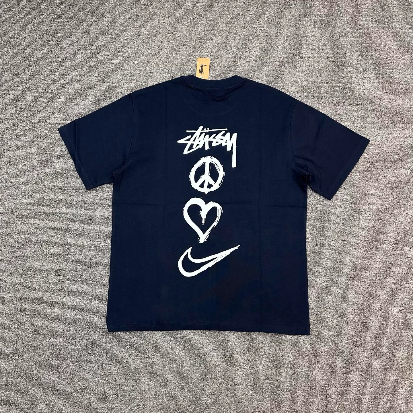 Back of Stussy Retro Heart Logo T-Shirt - Black Color Royal Blue