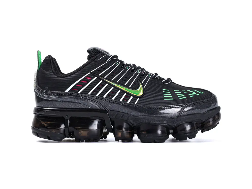 Overall, the inside front view of the Air VaporMax 360 'Green Strike' mail shoe.