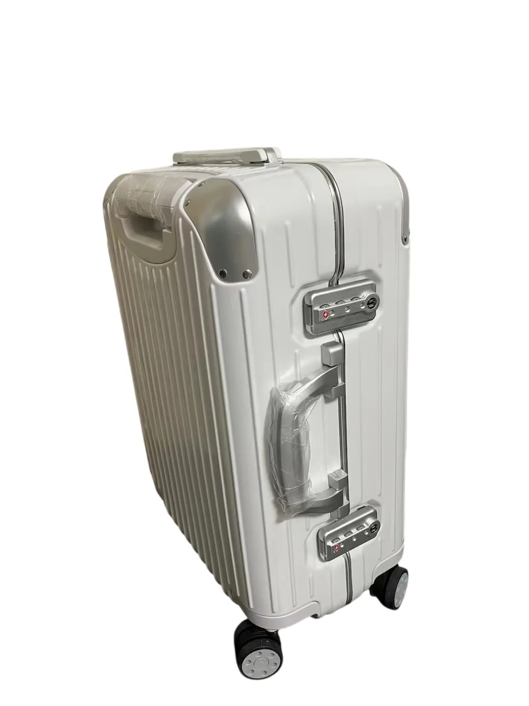 Hybrid Polycarbonate Aluminum Suitcase Side View with Locks Detail