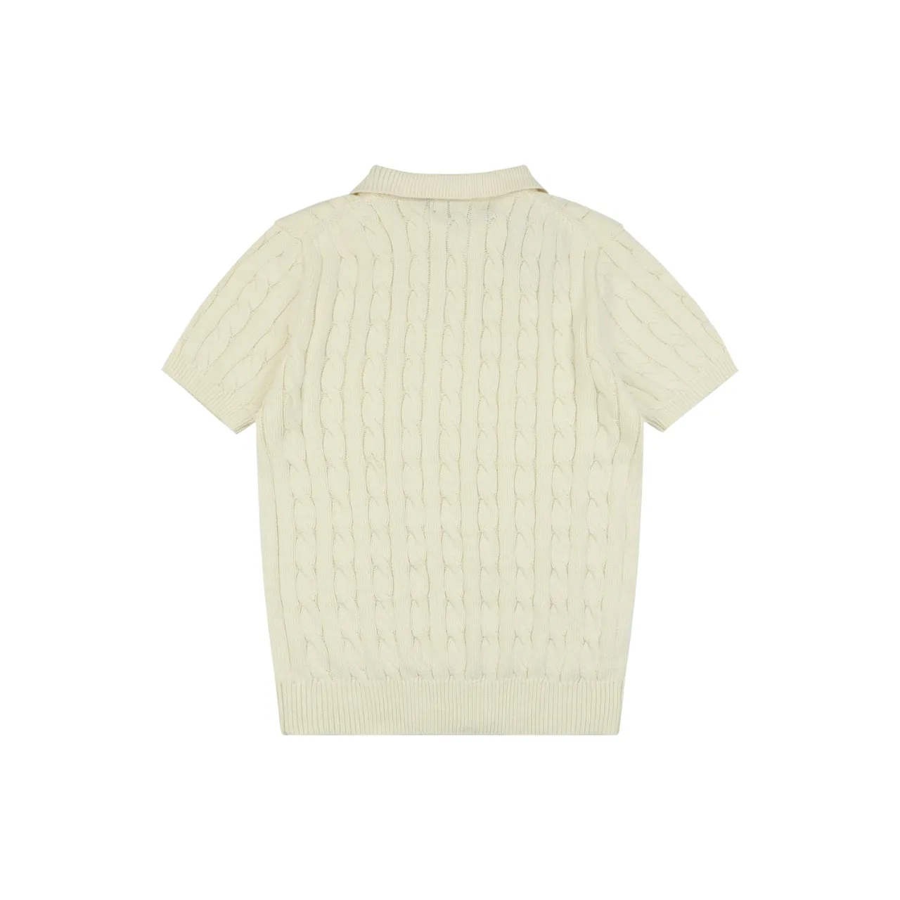 Back of RL Cable Knit Short-Sleeve Polo T-Shirt Color Beige