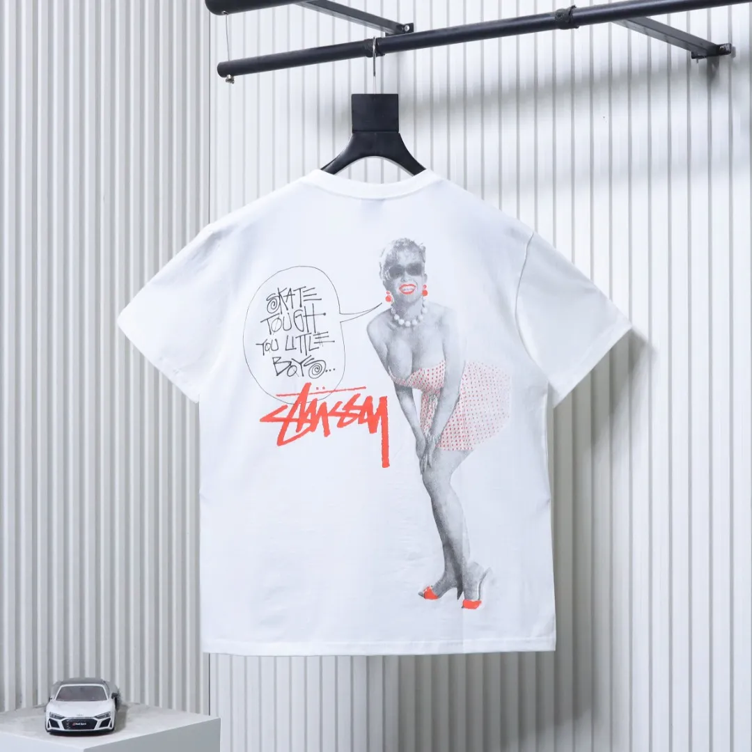 Back of Stussy Marilyn Monroe Print Short Sleeve T-Shirt Color White