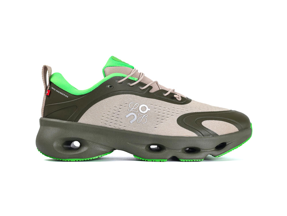 Beige athletic shoes with unique design