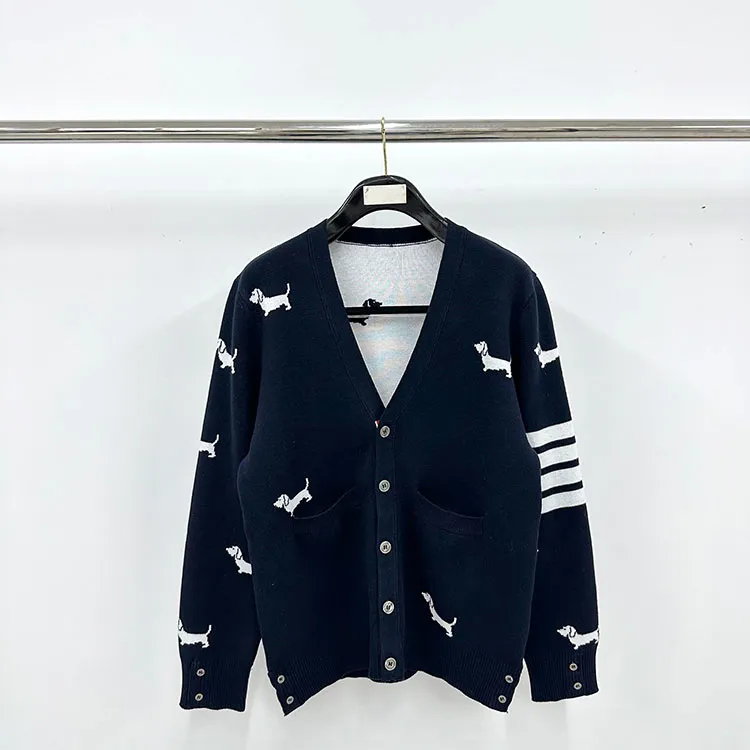 TB Hector Dog Intarsia Cotton Cardigan Sweater