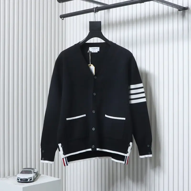 TB Four-Stripe Front-Short-Back-Long Wool Cardigan